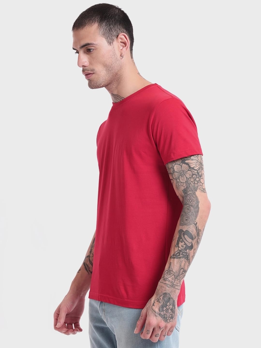 Bewakoof Mens Solid 100% Cotton T-Shirt - Regular Fit, Round Neck, Half Sleeves
