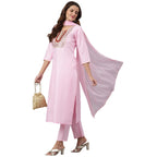 Gosriki Women'S Cotton Blend Straight Solid Kurta With Pant & Dupatta (Ramaneey Pink_New_Xxl-Go_Pink_Xx-Large)