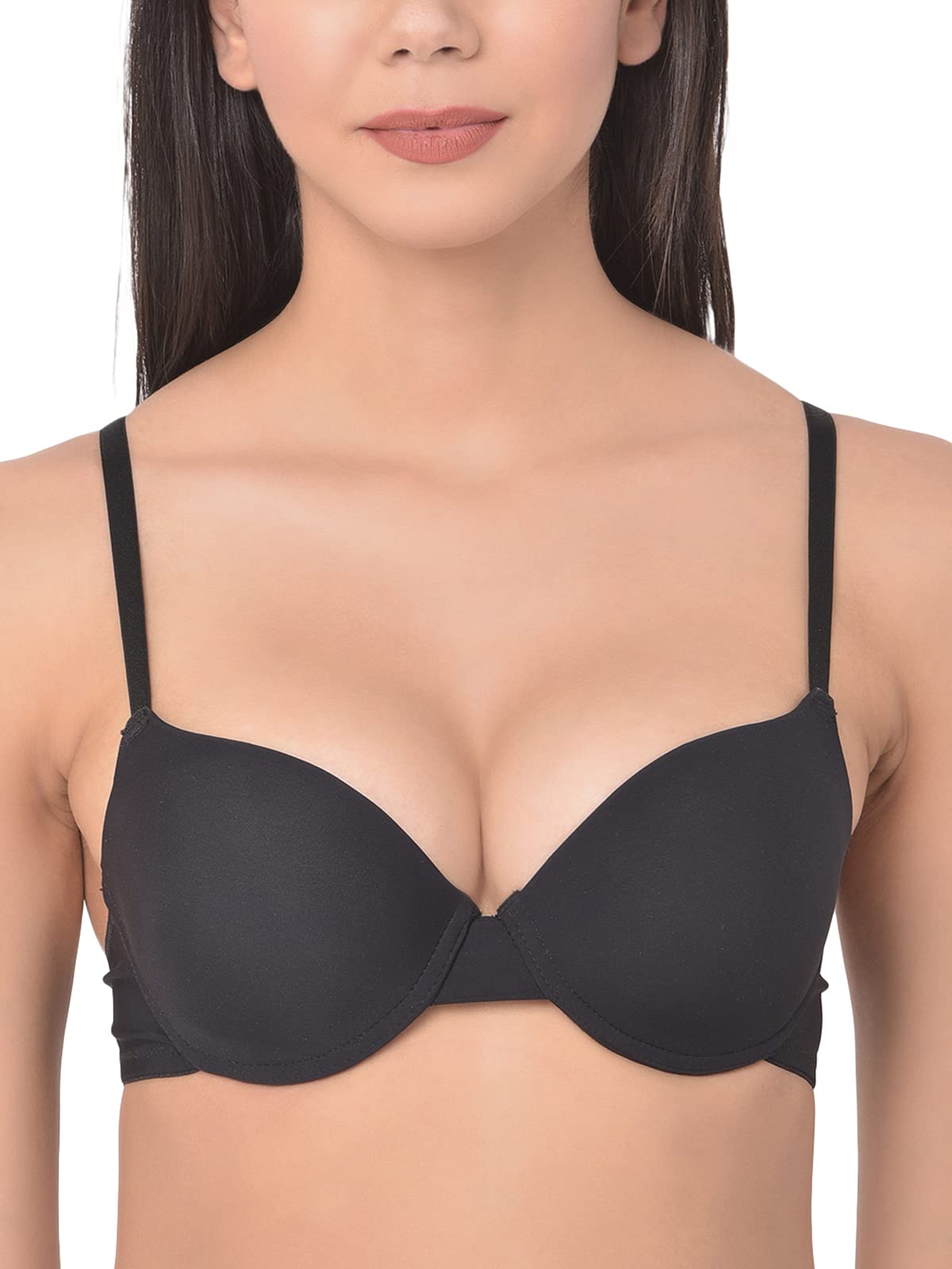 Clovia Womens Level 1 Push-up Underwired Demi Cup T-Shirt Bra (BR2237P13_Black_38B)