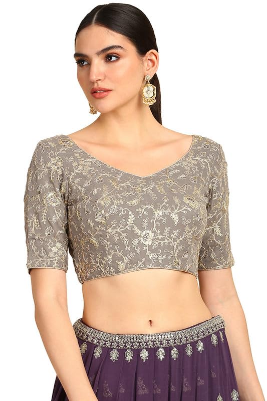 Soch Women Zari Embroidery Georgette Padded Blouse with Sequins