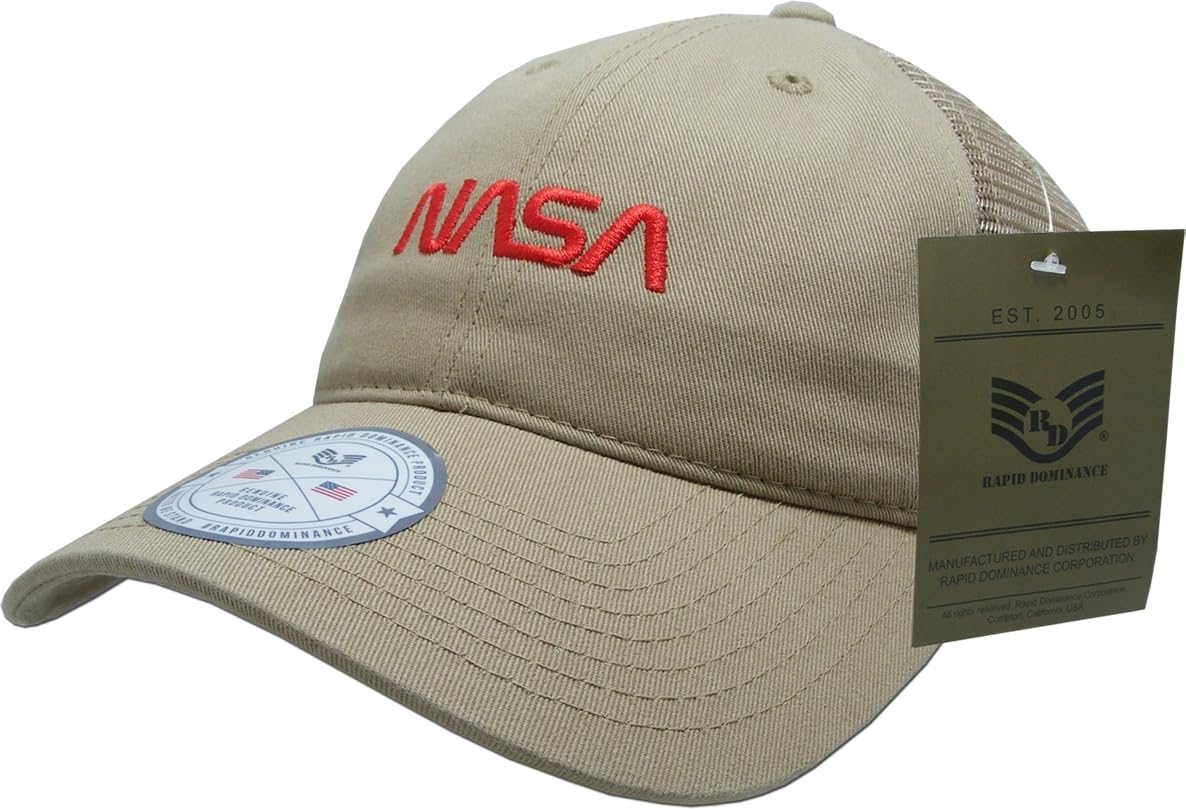 NASA Relaxed Trucker Caps, Worm, Khaki