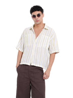 The Indian Garage Co Mens Boxy Fit Vertical Striped Cutaway Collar Half Sleeves Resort Shirt