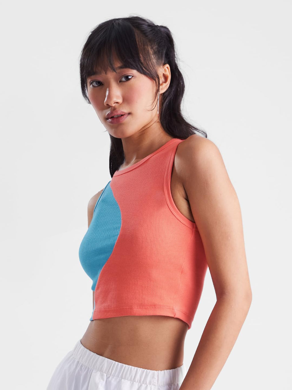 The Souled StoreWomenSolids: Blue, Coral Pink (Colourblock) CottonTank Tops Tank top for Girl Women Comfortable Loose Square Moc