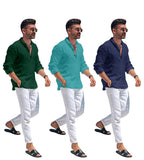 Zartha Combo Of Men Solid Cotton Blend Straight Kurta Shirt Pack Of 3