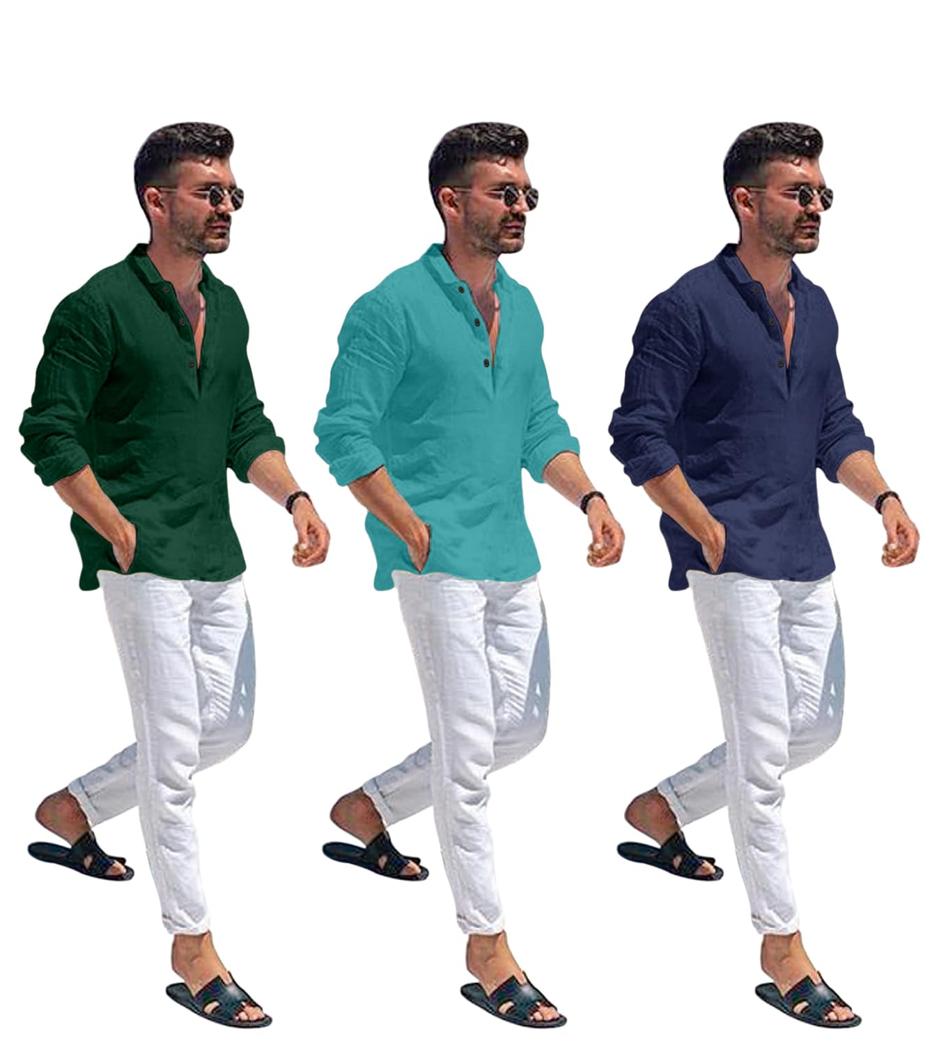 Zartha Combo Of Men Solid Cotton Blend Straight Kurta Shirt Pack Of 3