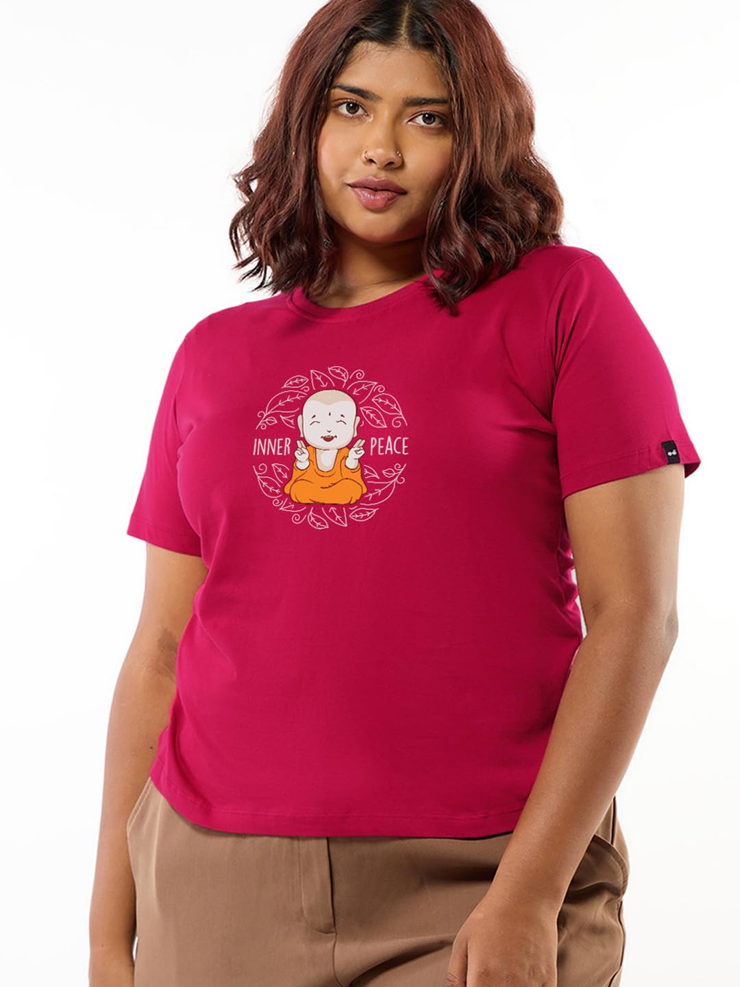 Bewakoof WomenS Graphic Print Regular Fit Half Sleeve Round Neck Pure Cotton Plus T-Shirt_694283_Red_5Xl