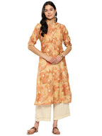 Libas WomenS Silk Printed Straight Kurta (26288_Brown