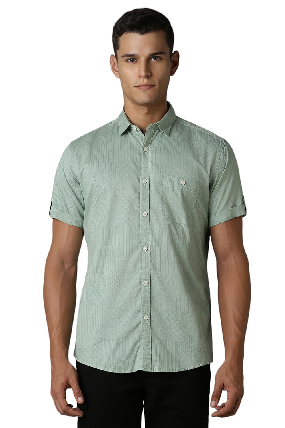 Louis Philippe Men Olive Slim Print Half Sleeves Casual Shirt