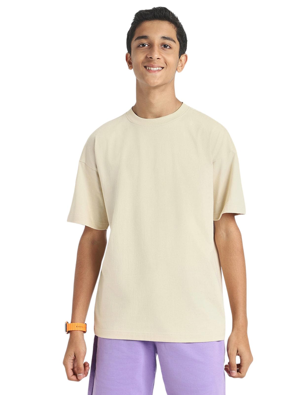Veirdo 100% Cotton Oversized Loose Fit Round Neck Solid Core Short Sleeve T-Shirt