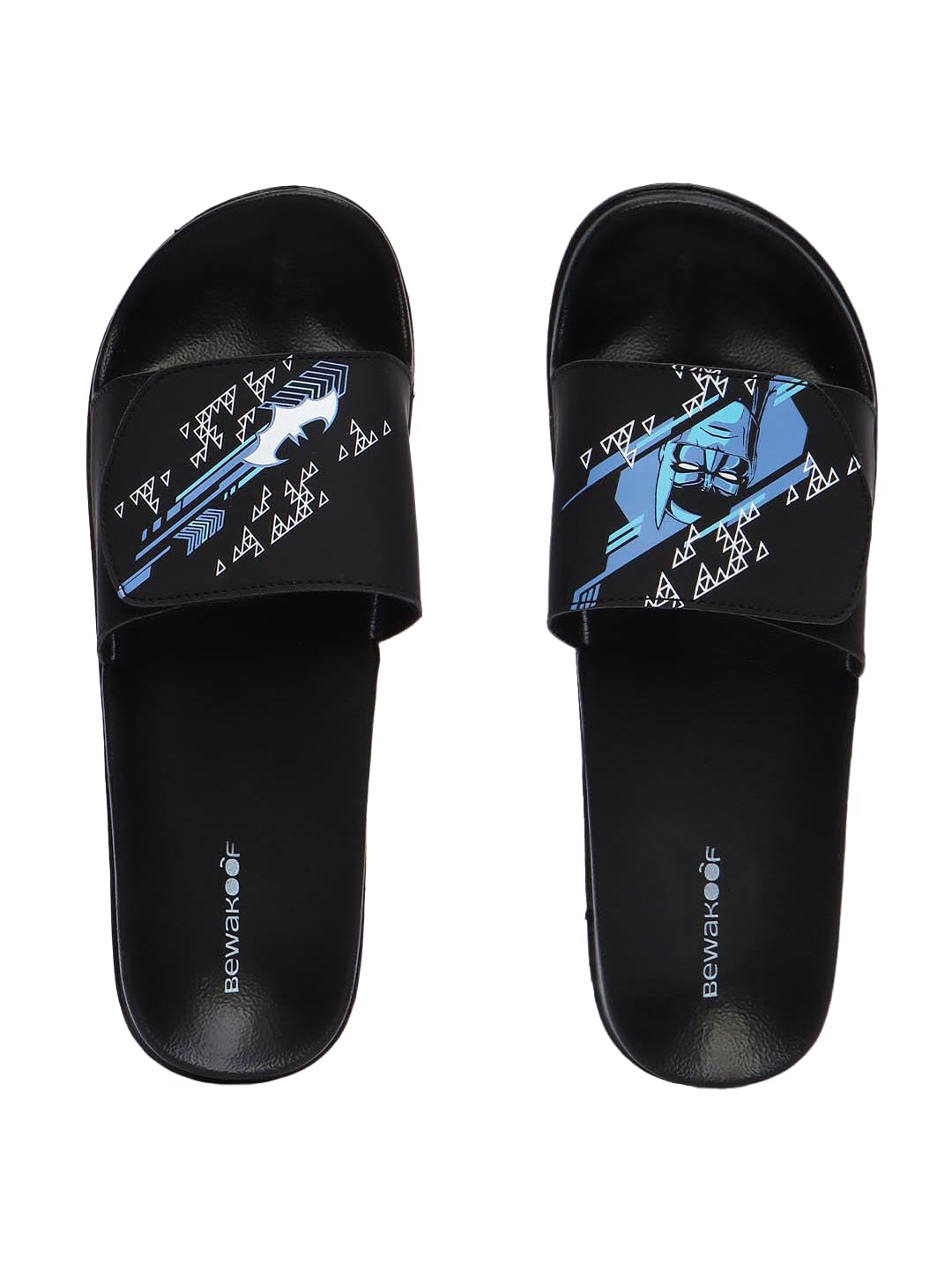 Bewakoof Official DC Merchandise Batman Mens Black Cyber Bat Knight Printed Sliders_591541_Black_UK10