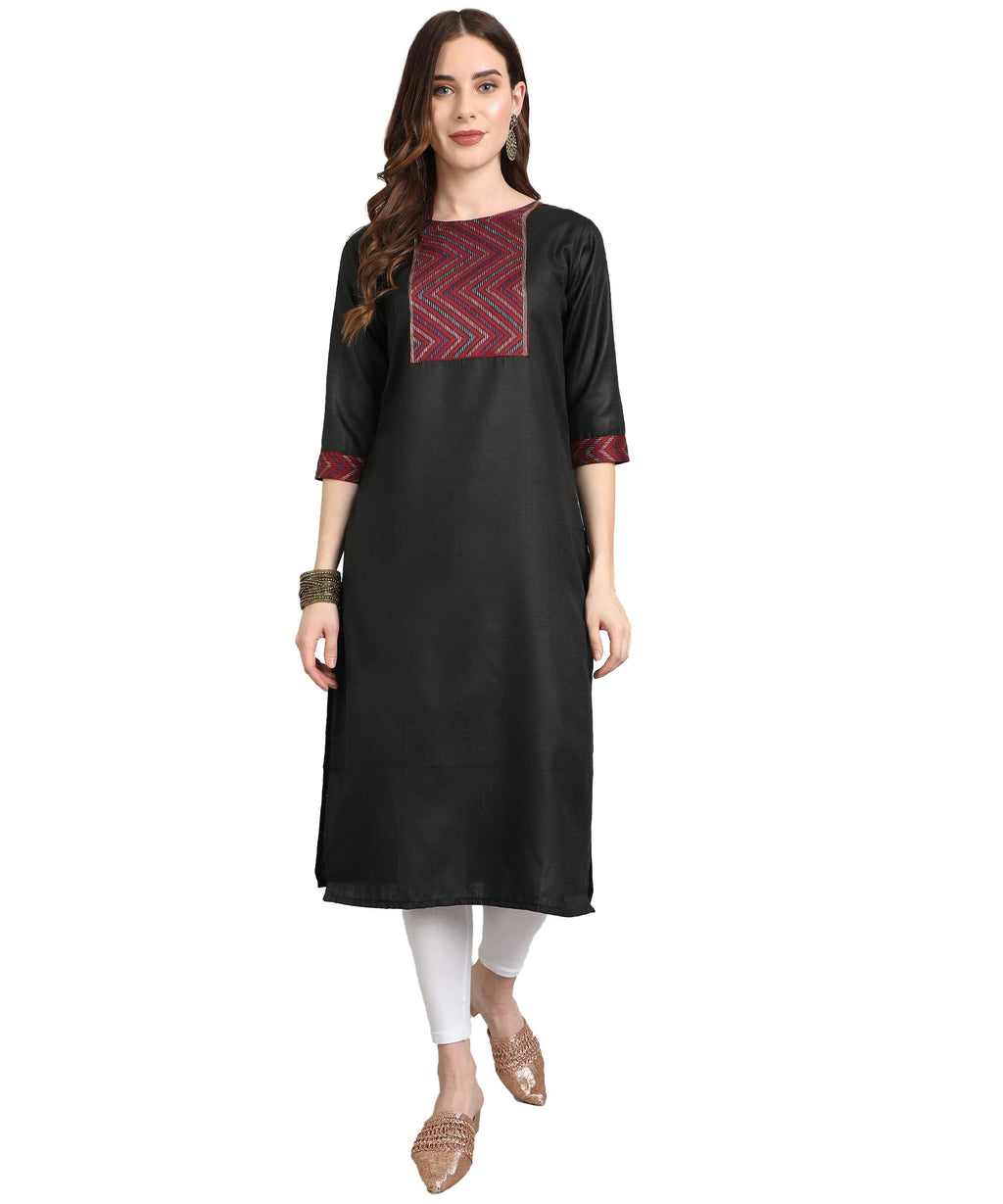 Yashika Womens Cotton Blend Black Color Straight Solid Kurti(YS-K1060-XL)