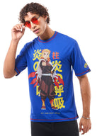 Bewakoof Official Demon Slayer Merchandise Rengoku Mens Graphic Printed Oversized Fit Half Sleeve Round Neck Pure Cotton T-Shir