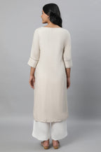 Aurelia Beige Solid Straight Long Kurta With Lace