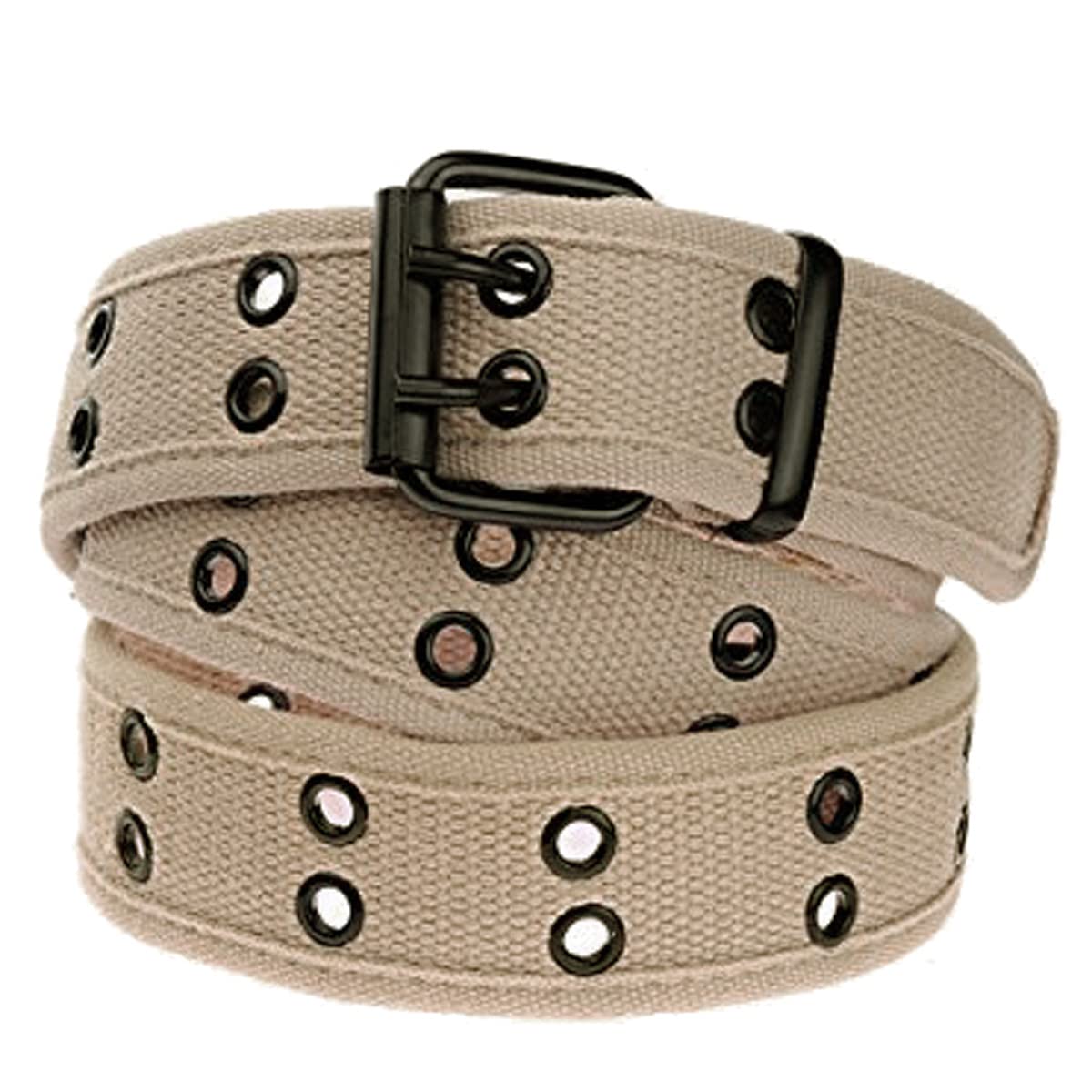 Moonsix Canvas Web Belts For Men,Solid Color Casual Double Hole Grommet Belt, 2Khaki, Fit Waistline 3036 30-36
