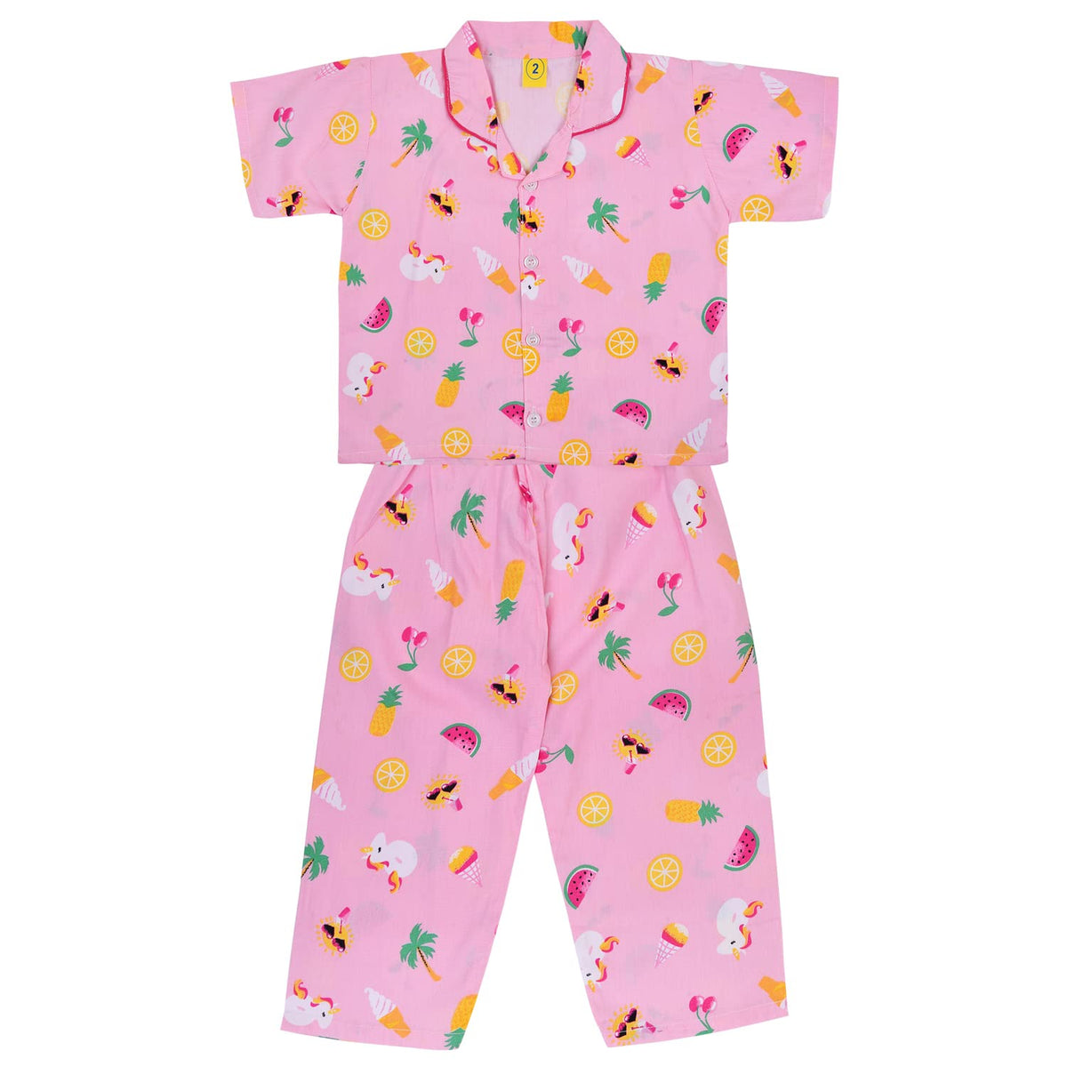 Wish Karo Unisex Cotton Night Dress Top & Bottom Pajama Set for Girls and Boys(nd58pnk_Pink_1824mths) 18-24