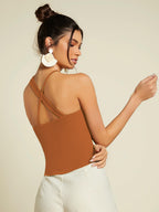 Sugathari Womens Orange Criss Cross Front Ribbed Knit Korean Trendy Tank Western Tops for Women Stylish (T-Shirt 183 Rust Orang