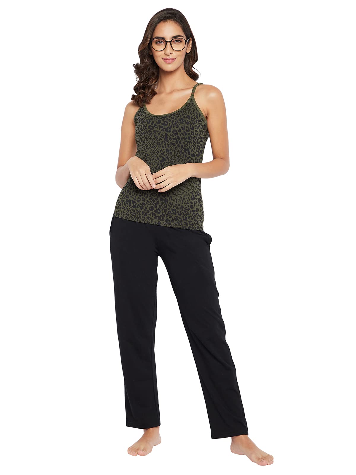 Clovia Womens Cotton Animal Print Camisole (CM0012P17_Green_M)