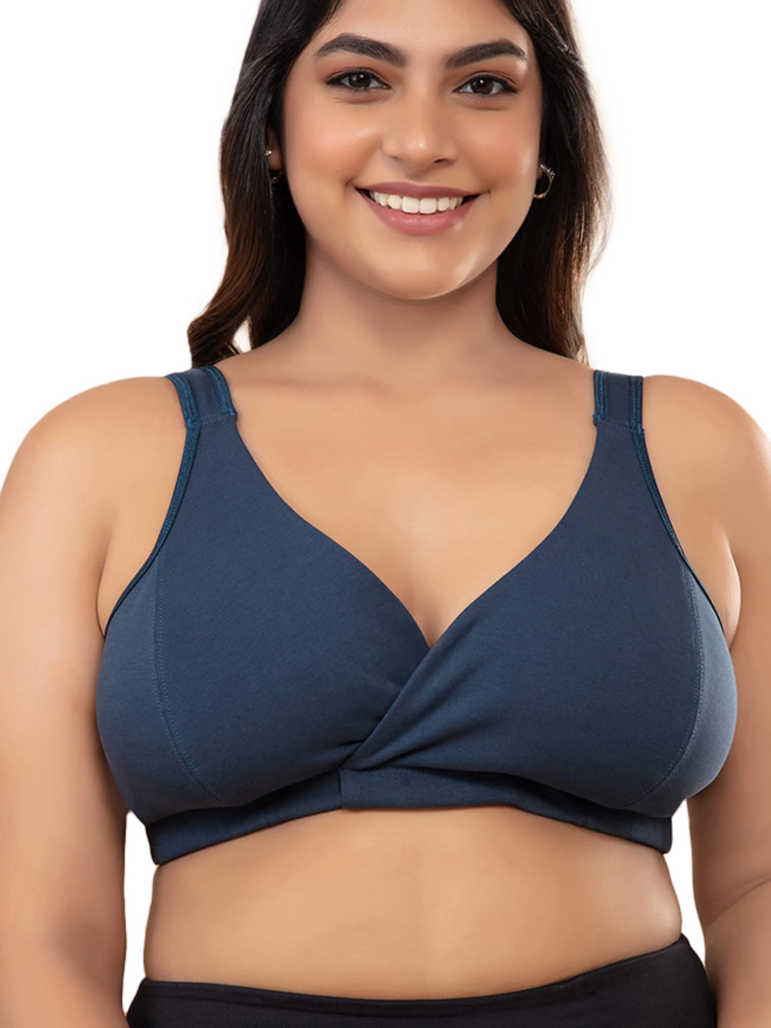 NYKD Cotton Maternity Bra for Women Nursing/Feeding - Non-Padded, Non-Wired, Full Coverage (with Adjustable Straps) Bra, NYB129,