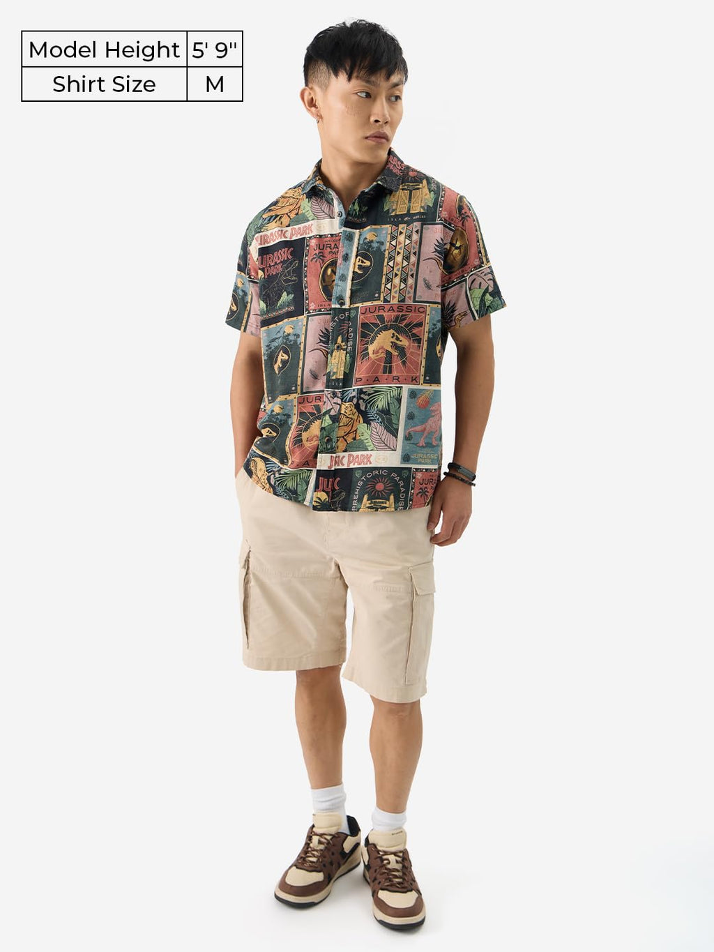 The Souled Store Official Jurassic Park: Dino Welcome Men and Boys Short Sleeves Collared Neck Button Front Multicolor All Over