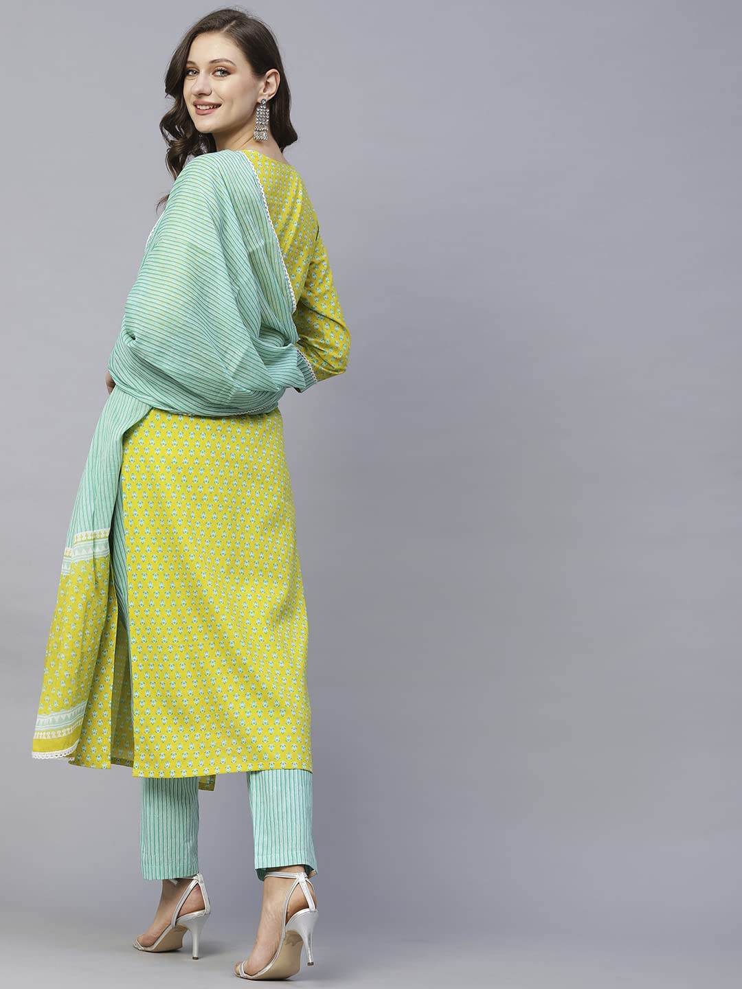 ANNI DESIGNER Womens Cotton Blend Straight Printed Kurta with Pant & Dupatta (Inam Green-SNW_XXL_Green_XX-Large)
