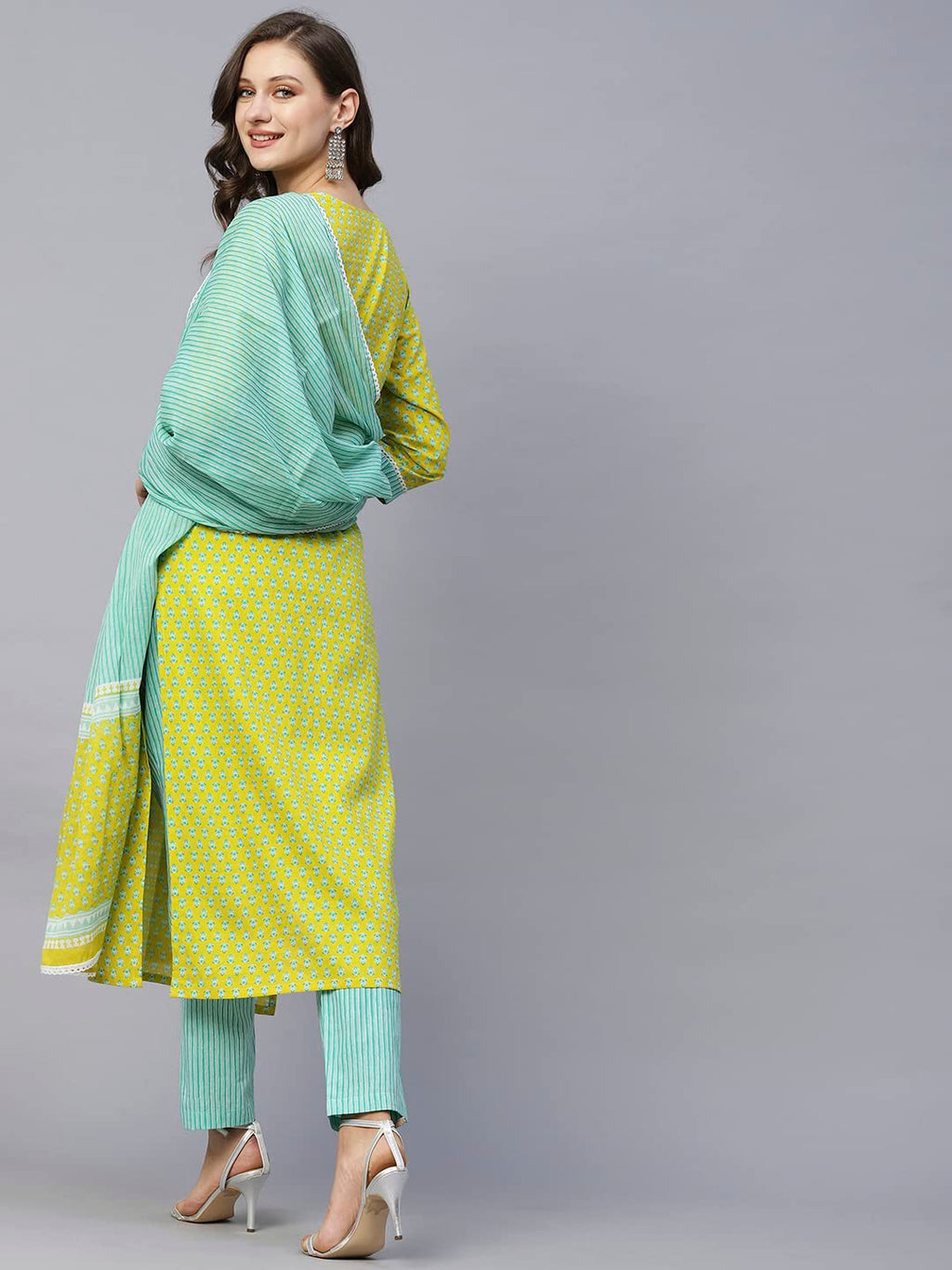 ANNI DESIGNER Womens Cotton Blend Straight Printed Kurta with Pant & Dupatta (Inam Green-Nw_S_Green_Small)