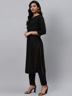 Gosriki WomenS Black & Golden Polka Print Kurta With Trousers & Dupatta