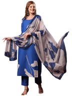 ANNI DESIGNER Womens Rayon Blend Straight Printed Kurta with Pant & Dupatta (Meerut BLUE-VKS01_M_Blue_Medium)