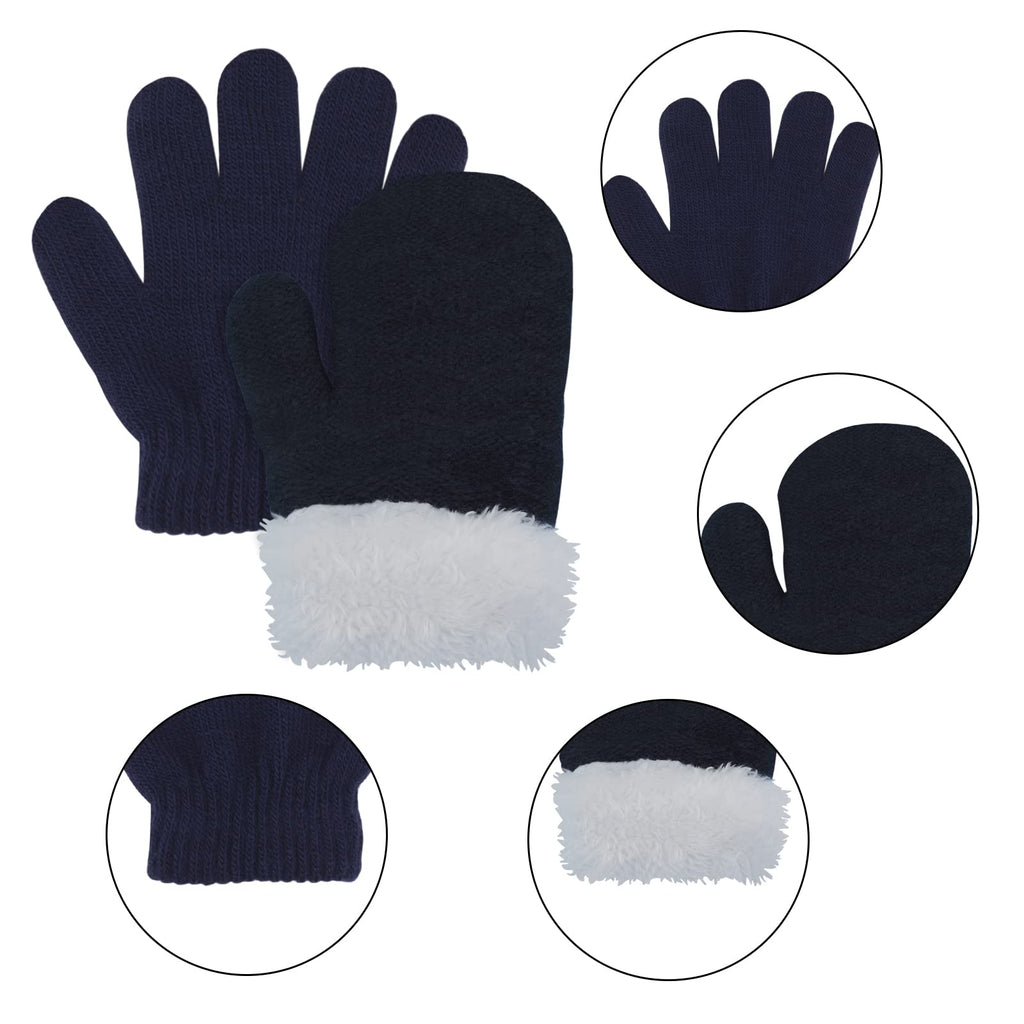 Hicdaw 6PCS Toddler Winter Hats and Baby Mittens Gloves Neck Warmer Set Baby Winter Hat Scarf Gift for Kid Boys Girls(Navy)