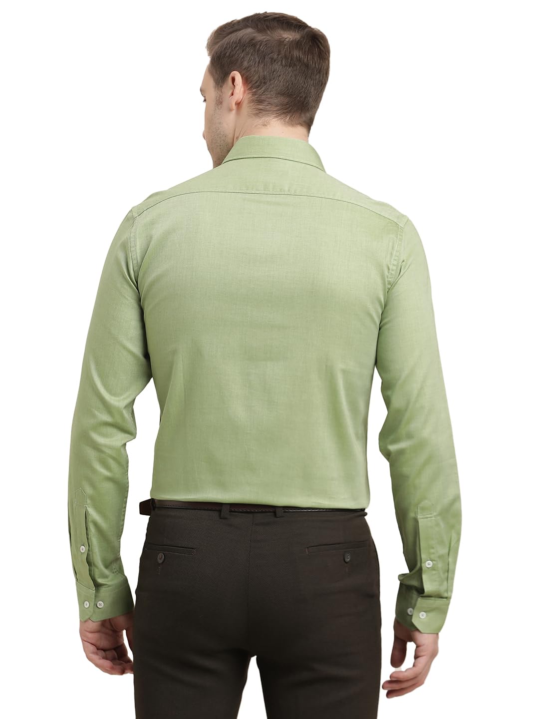 Turtle Men 100% Cotton Slim Fit Pista Green Dobby Print Full Sleeve Formal Shirt