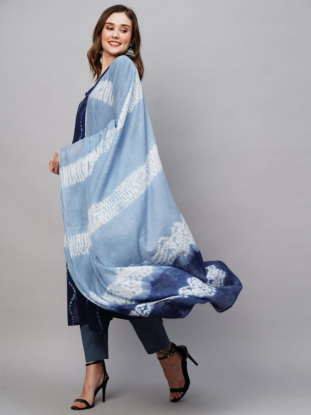 ANNI DESIGNER Womens Cotton Blend Straight Printed Kurta with Pant & Dupatta (Urmila Blue-NW_XL_Blue_X-Large)