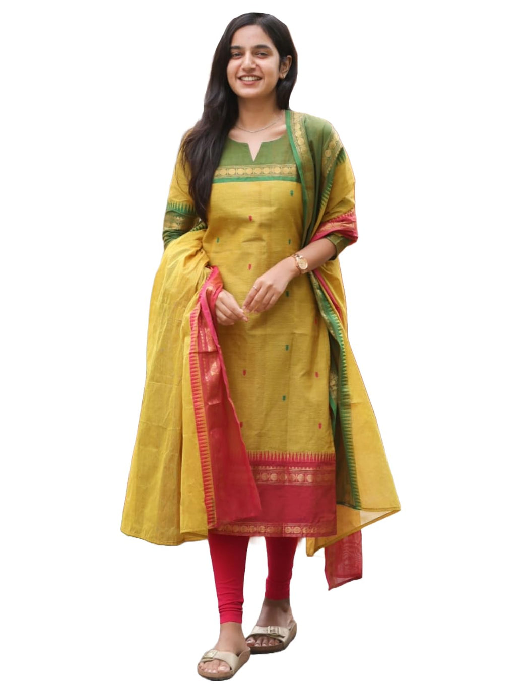 ANNI DESIGNER Womens Rayon Viscose Straight Printed Kurta with Dupatta (Kozikod Yellow_XXL_Yellow_XX-Large)