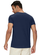 XYXX Mens Solid Regular Fit T-Shirt (XY_CR15_Tshirt_2_Brown Latte+Midnight Blue