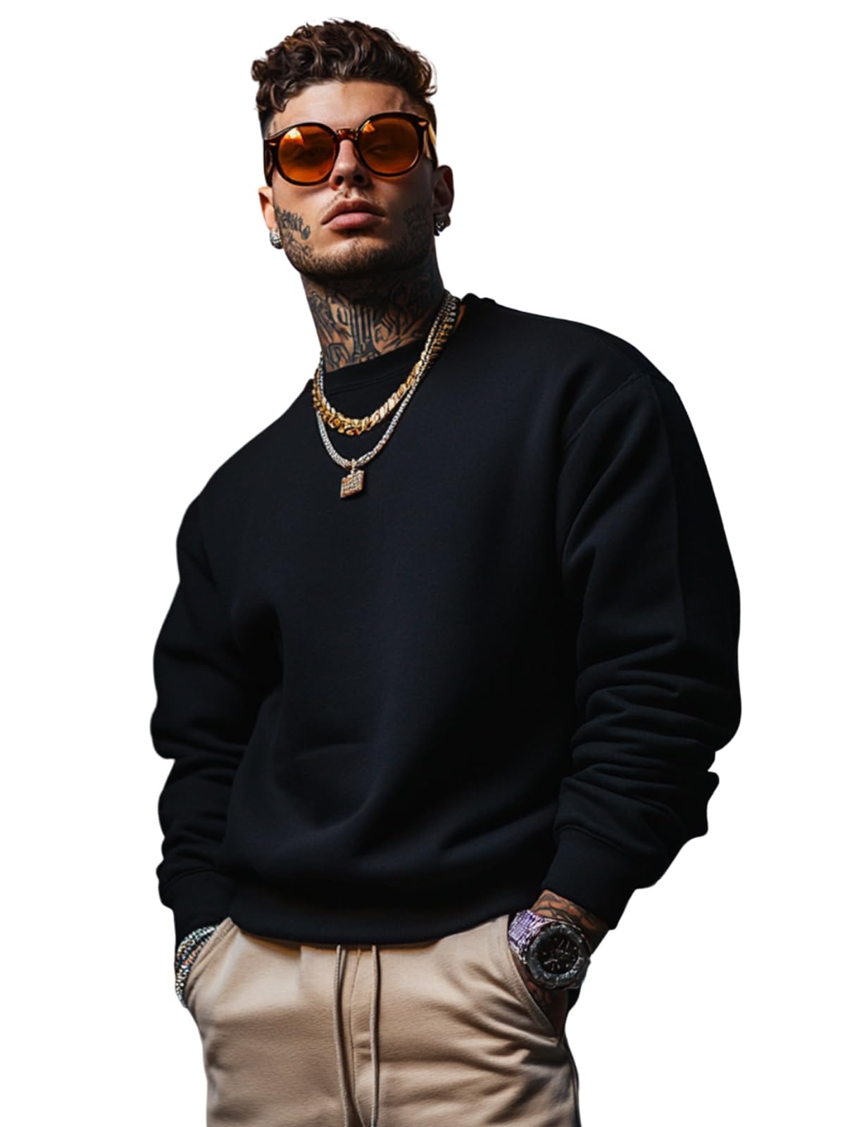 Veirdo Men's Cotton Poly Fleece Oversized Fit Solid Sweatshirt