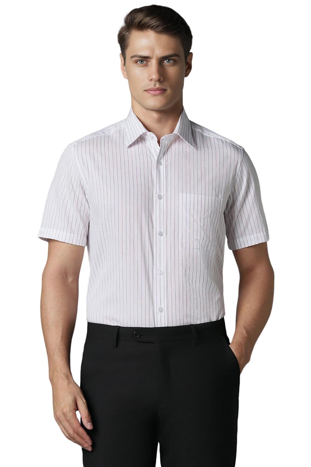 Louis Philippe Men White Classic Fit Stripe Half Sleeves Formal Shirt