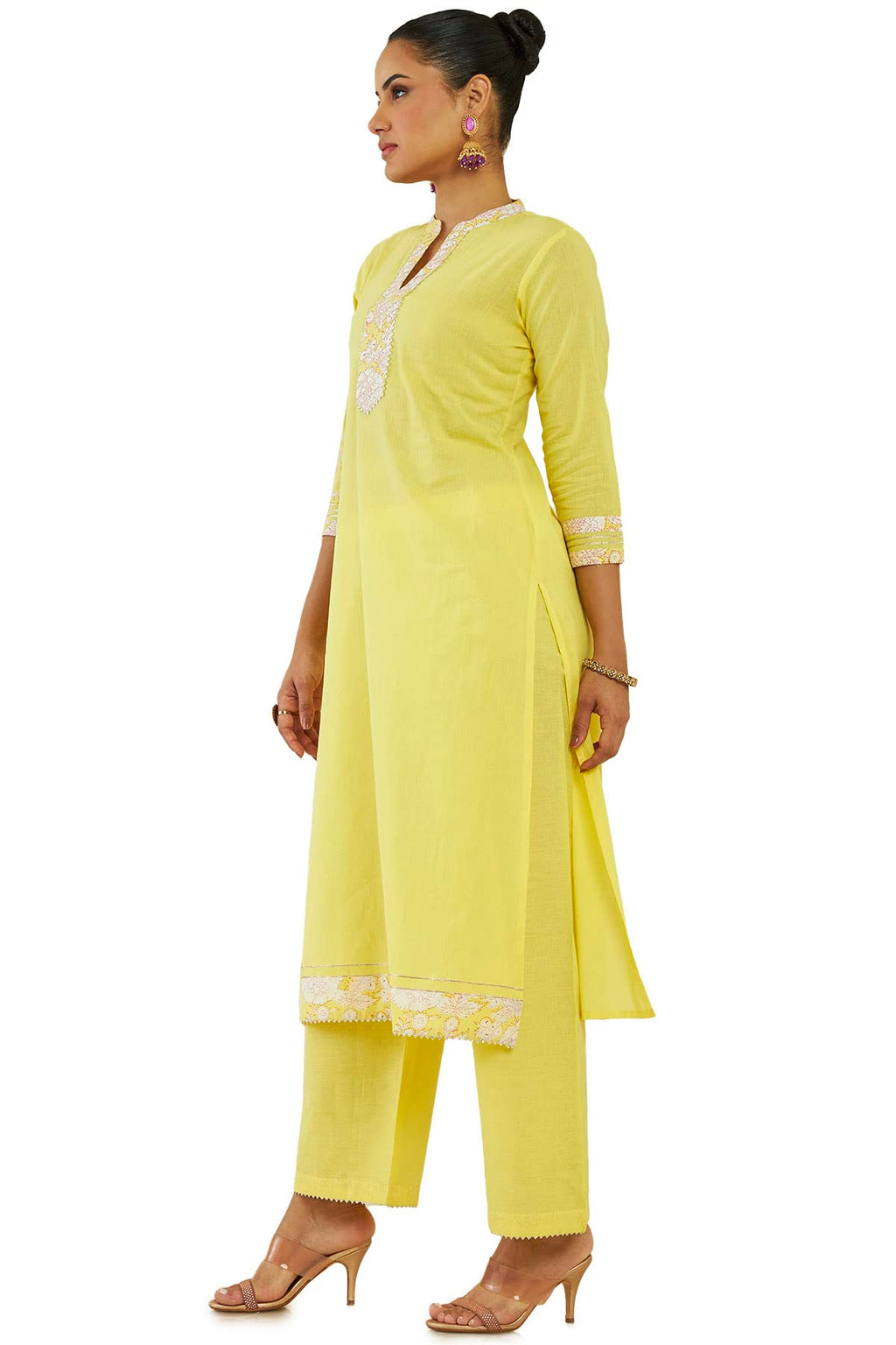 Soch Women Yellow Cotton Solid Kurta Set