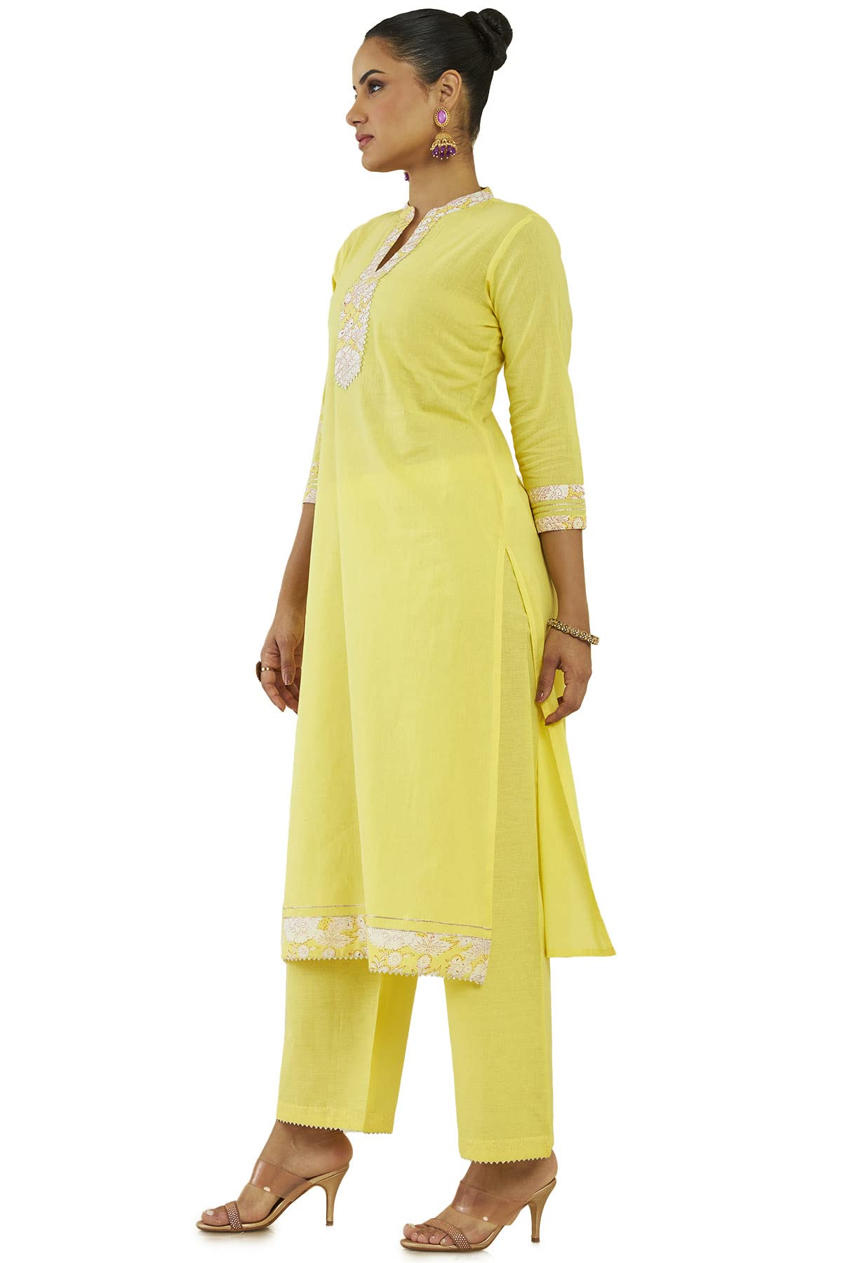 Soch Women Yellow Cotton Solid Kurta Set