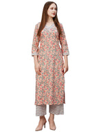 ANNI DESIGNER Womens Cotton Blend Printed Straight Kurta with Pant (Cam Peach_XXL_Peach_XX-Large)