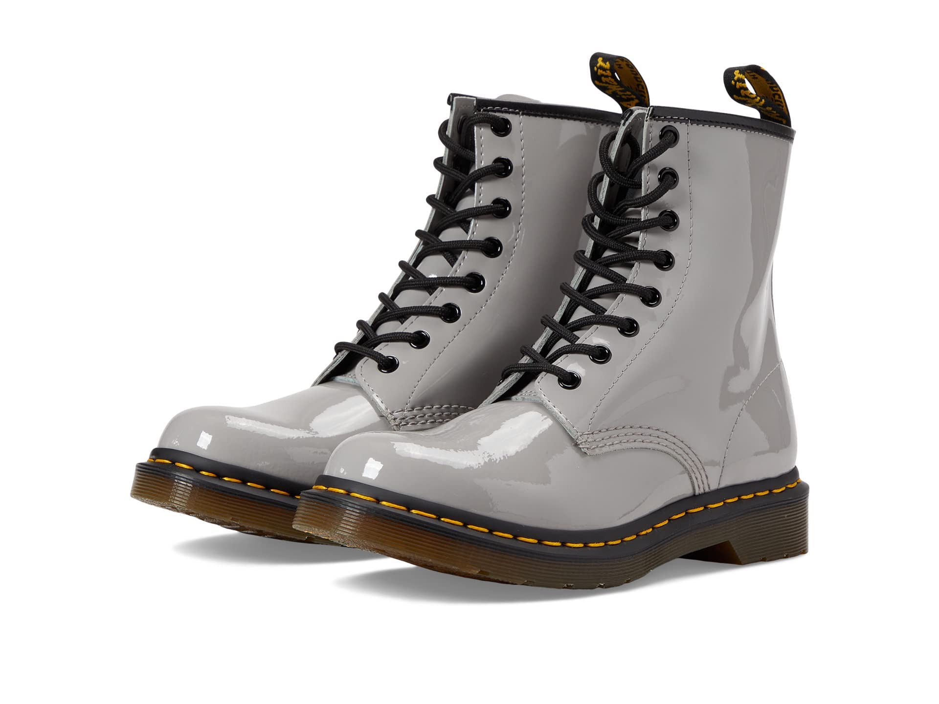 Dr. Martens Women's 1460 W Patent Leather 8 Eye Boot, Zinc Grey, 10
