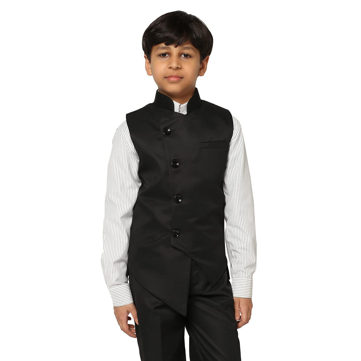 Tahvo Boys Angrakha Black Nehru Jacket (Black, 1314 Year) 13-14