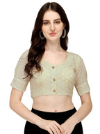 Pujia Mills Womens Cotton Solid Half Sleeve Blouse (Hakoba White_Dusty White_38)