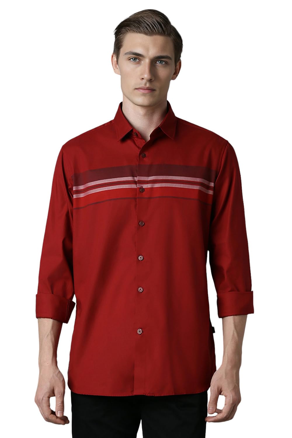 Louis Philippe Men Red Slim Fit Patterned Full Sleeves Casual Shirt