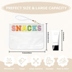 Burskit Snack Bag Clear Chenille Varsity Letter Zipper Pouch for Travel Nylon Clear Cosmetic Bag Makeup Travel Bag for Women (Wh