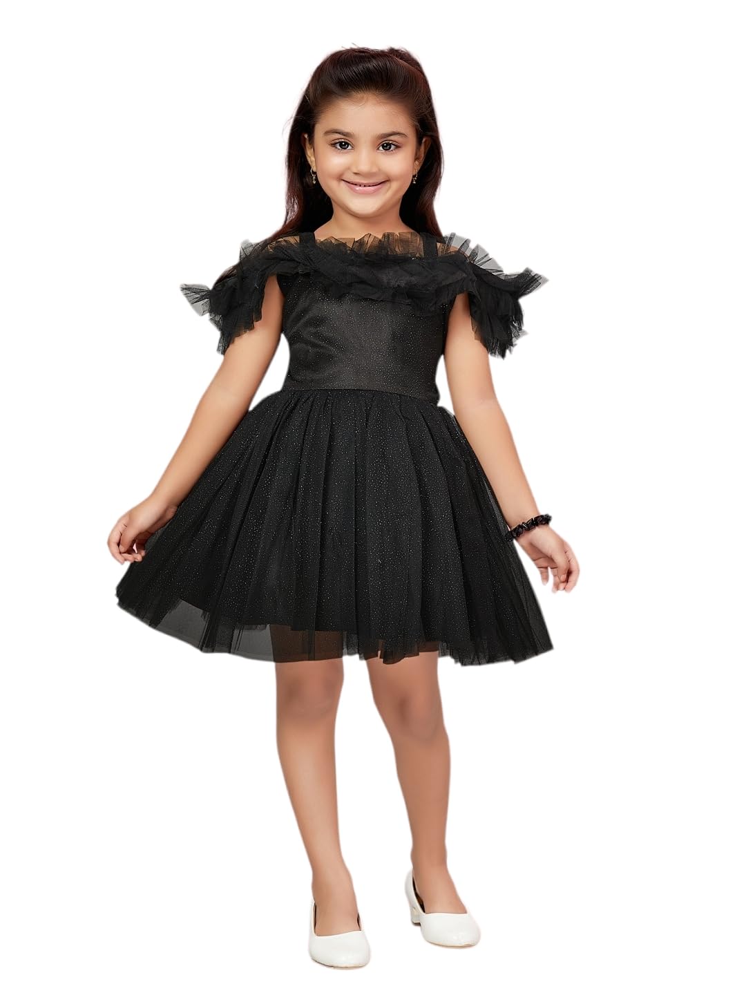 Aarika Girls Black Colour Net Solid Frock (Fk-23095-Black-18)