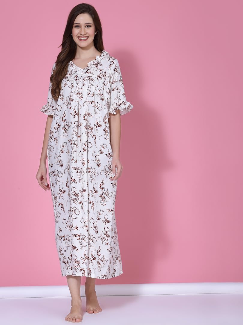 OOMPH! Cotton Blend Nighty for Womens | Night Gown | Nighty | Nightdress | Maxi Dress | Sleepwear | Gown for Women | Nighties |