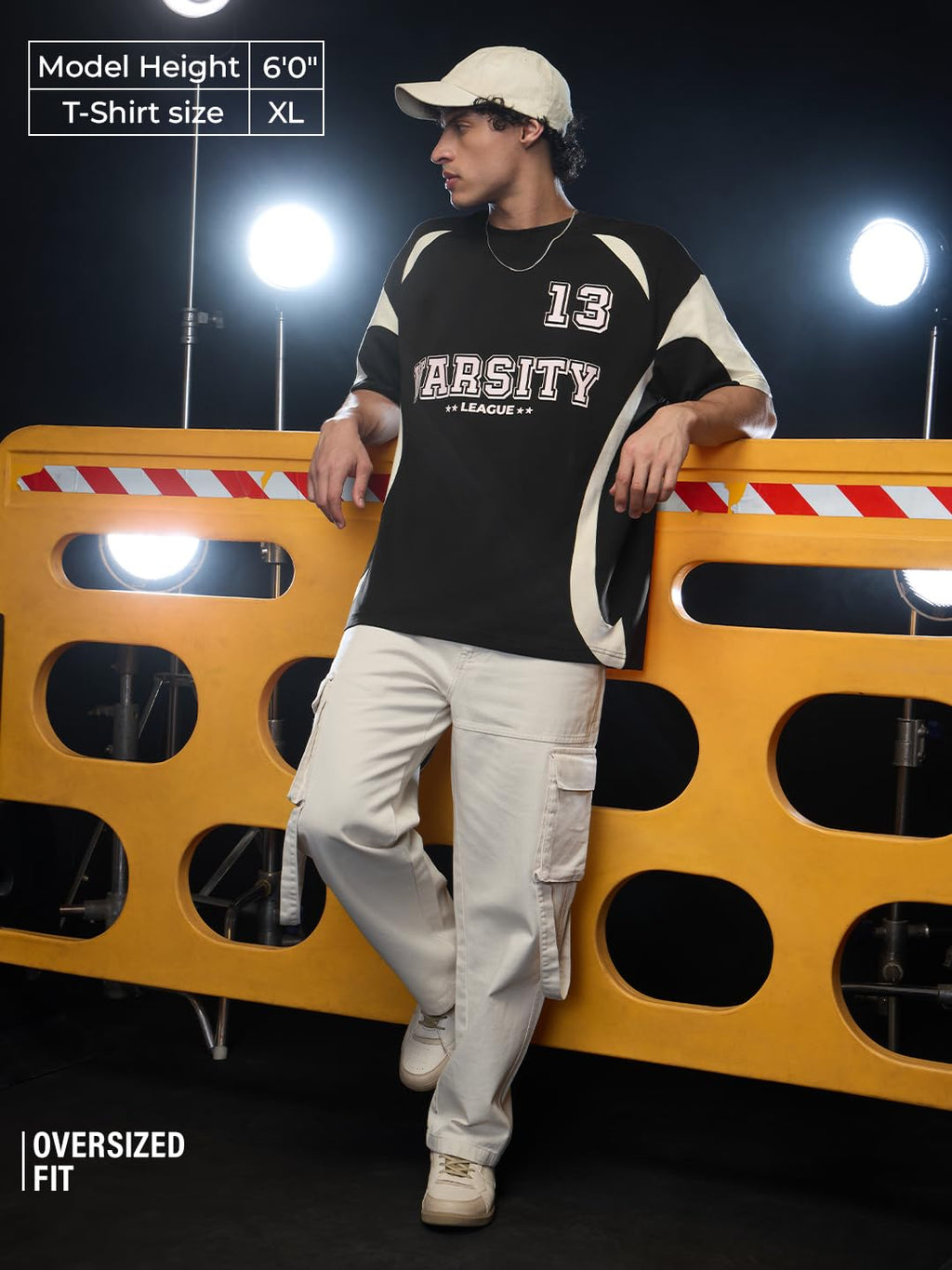 The Souled Store Colourblock T-Shirt: Varsity League Men and Boys Short Sleeves Round Neck Black Graphic Printed Cotton Oversize