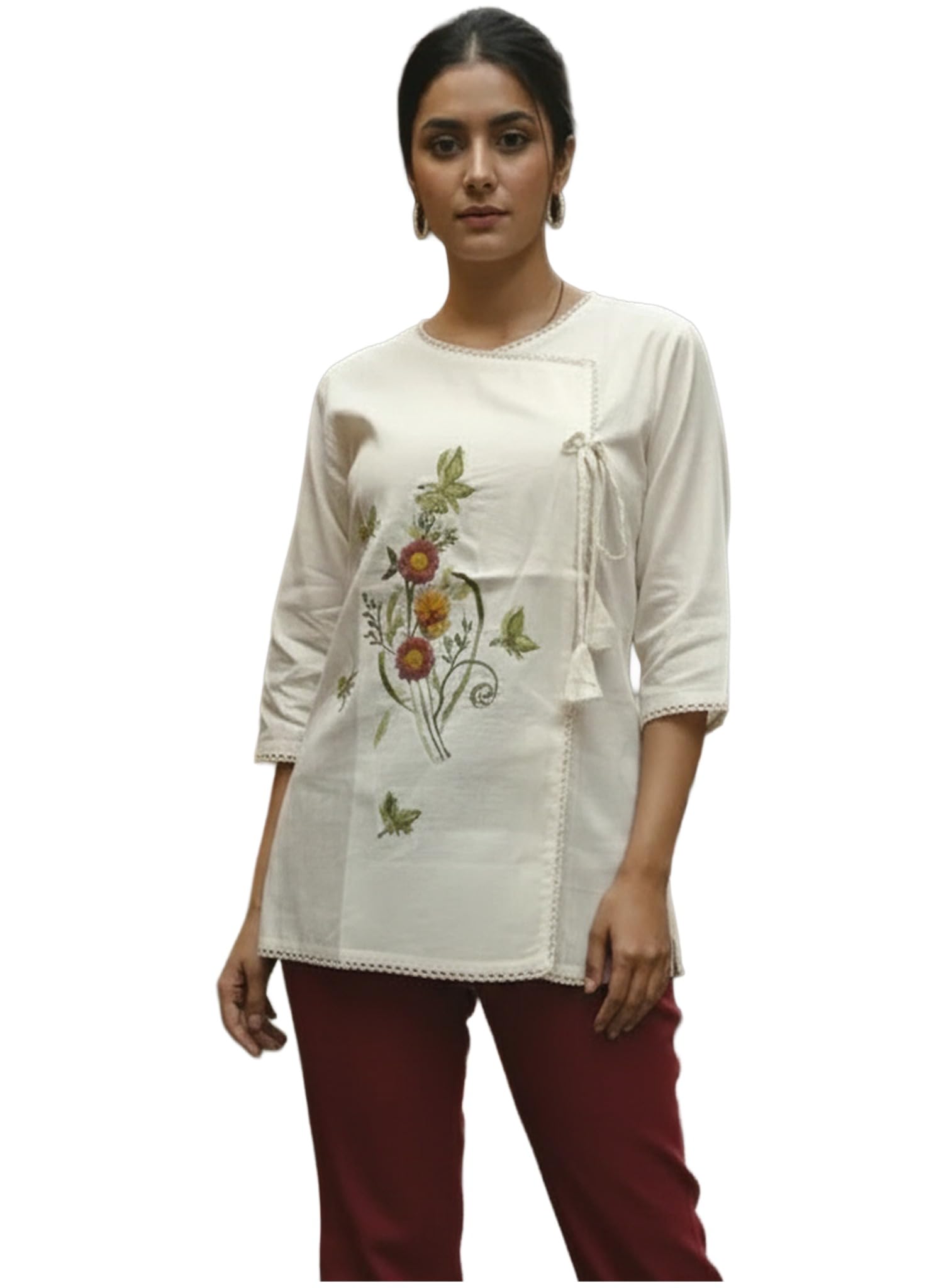 Gosriki WomenS Tops Rayon Viscose Floral Embroidery Top For Women (Digambar Cream-Gs_Xl_Cream_X-Large)