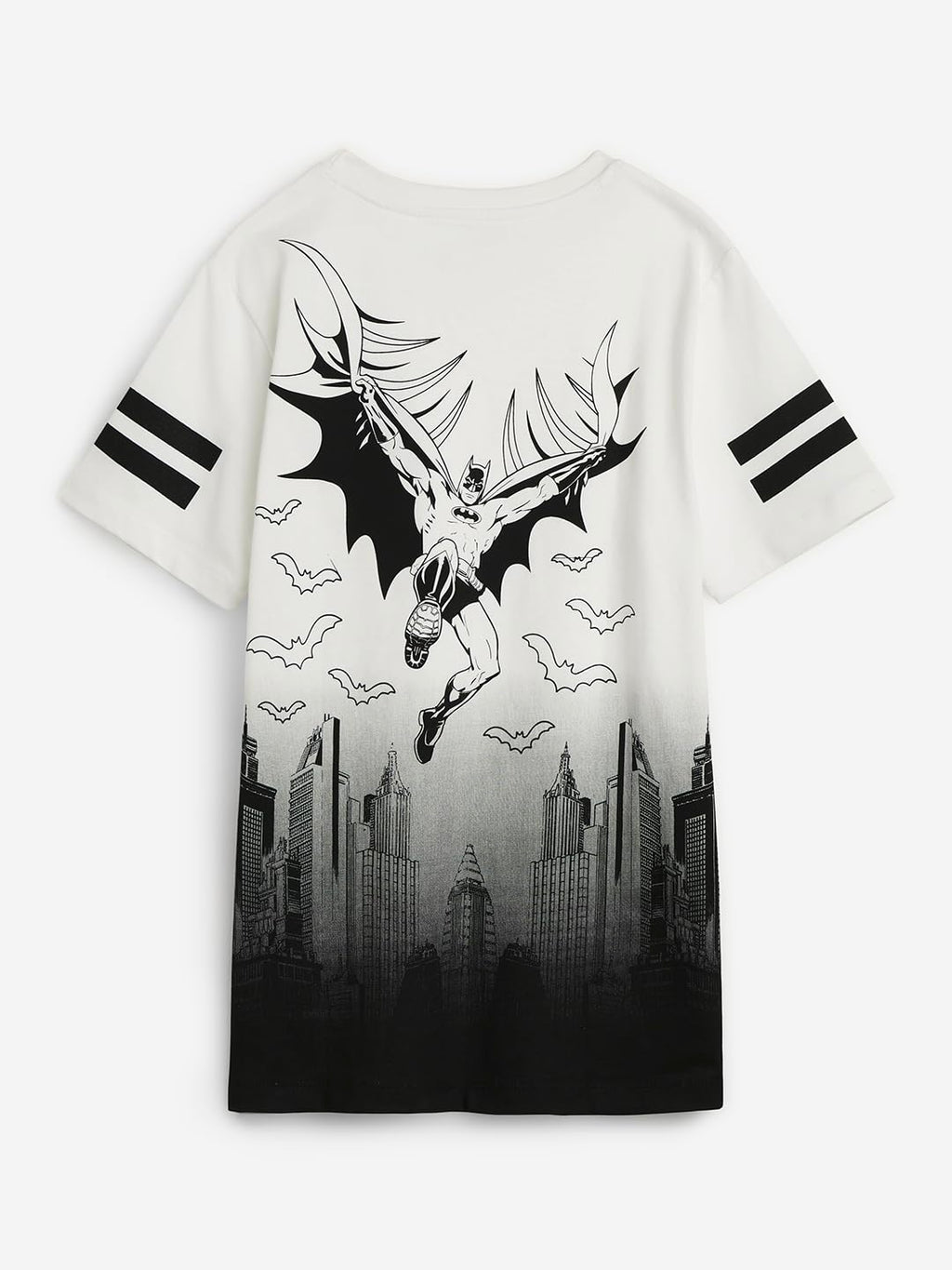 The Souled Store Batman: Gothams Saviour Short Sleeves Round Neck Black and White Graphic Printed Boys Cotton T-Shirts