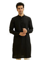 Manyavar Mens Spandex Self Design Kurta (Black,XL)