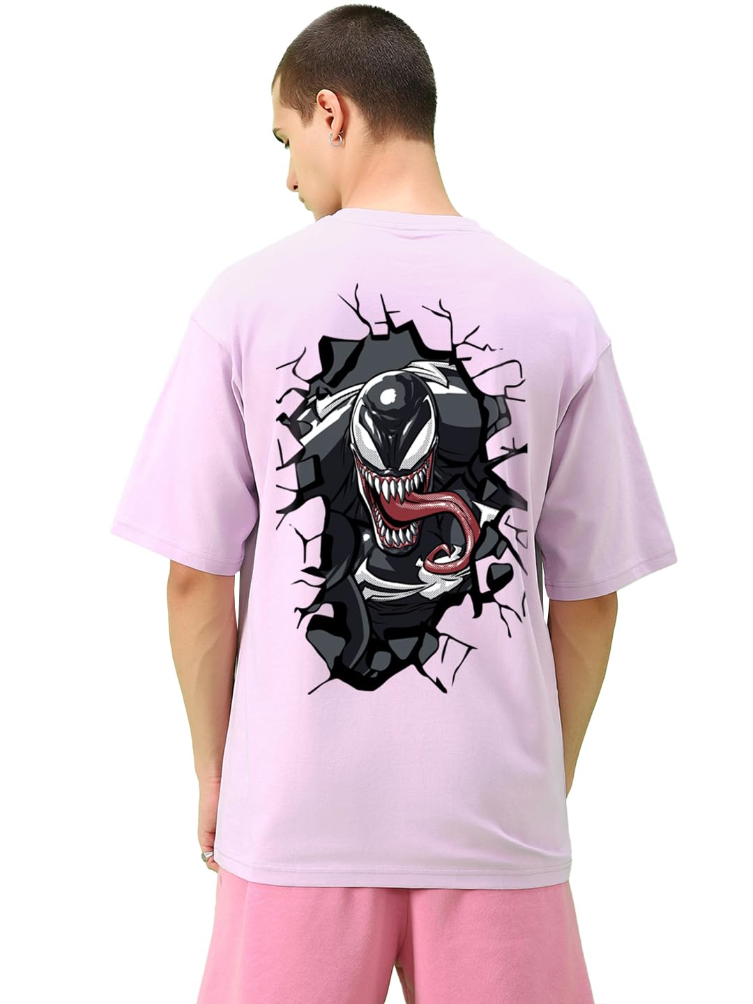 Bewakoof Official Marvel Merchandise Mens Graphic Printed Oversized Half Sleeve Round Neck Cotton T-Shirt_547537_Purple_S