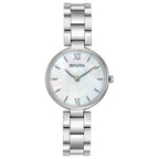 Bulova Ladies' Classic Stainless Steel 2-Hand Quartz Watch, White Mother-of-Pearl, 27mm Dial Style: 96L229